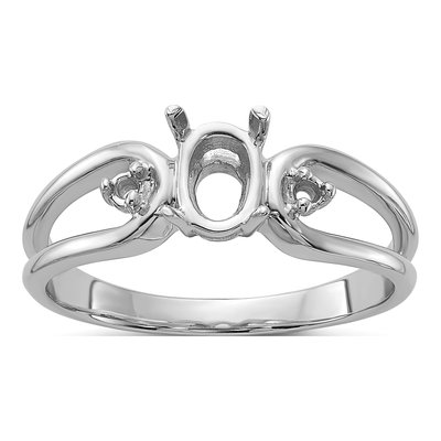 14K White Gold Oval Round Gems Ring Mounting