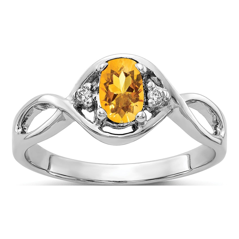 14K White Gold Citrine & Diamond Oval Ring