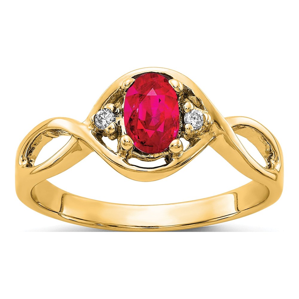 14K Yellow Gold Ruby & Diamond Oval Ring