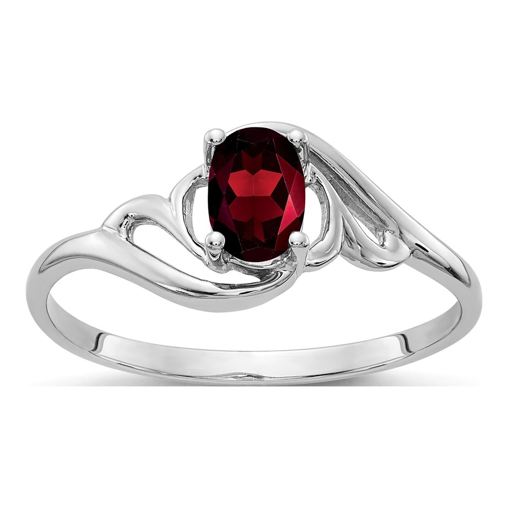 14K White Gold Garnet Oval Ring