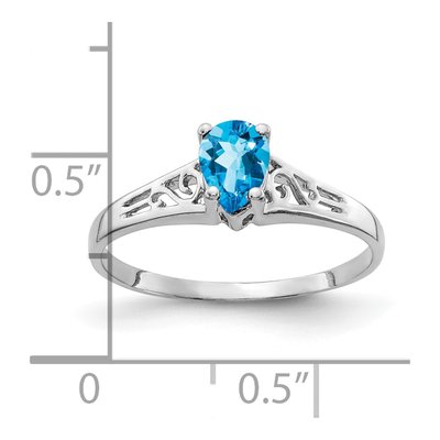 14K White Gold Swiss Blue Topaz Pear Filigree Ring – view 2