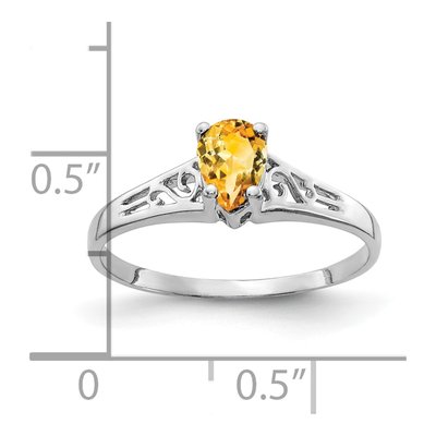 14K White Gold Citrine Pear Filigree Ring – view 2