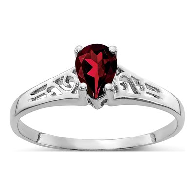 14K White Gold Garnet Pear Filigree Ring