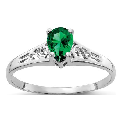 14K White Gold Lab-Created Helenite Pear St Helens Filigree Ring