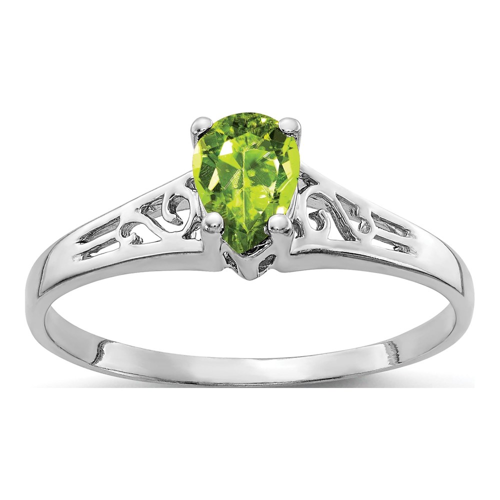 14K White Gold Peridot Pear Filigree Ring