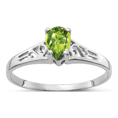 14K White Gold Peridot Pear Filigree Ring