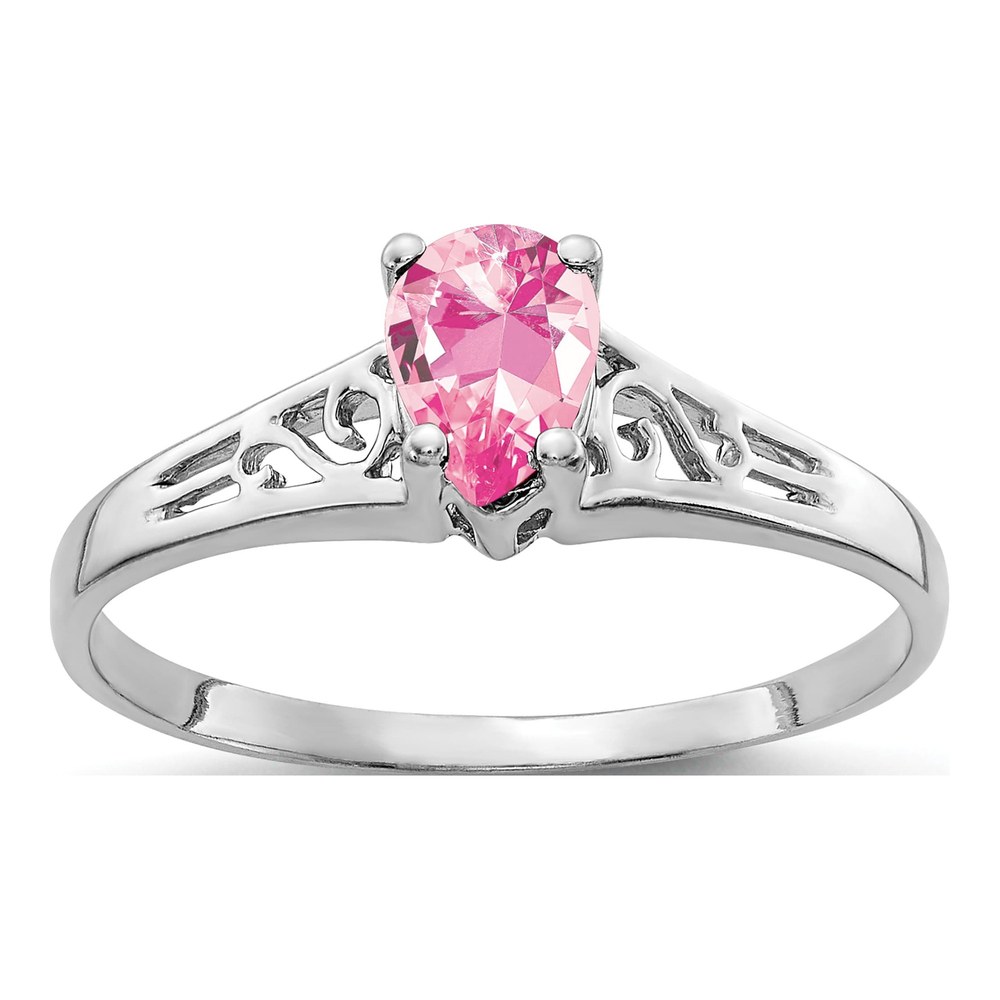 14K White Gold Pink Tourmaline Pear Filigree Ring