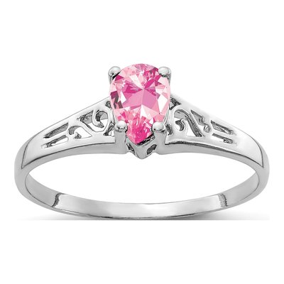 14K White Gold Pink Tourmaline Pear Filigree Ring