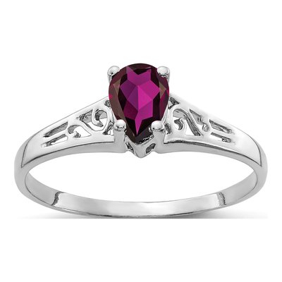 14K White Gold Rhodolite Garnet Filigree Ring