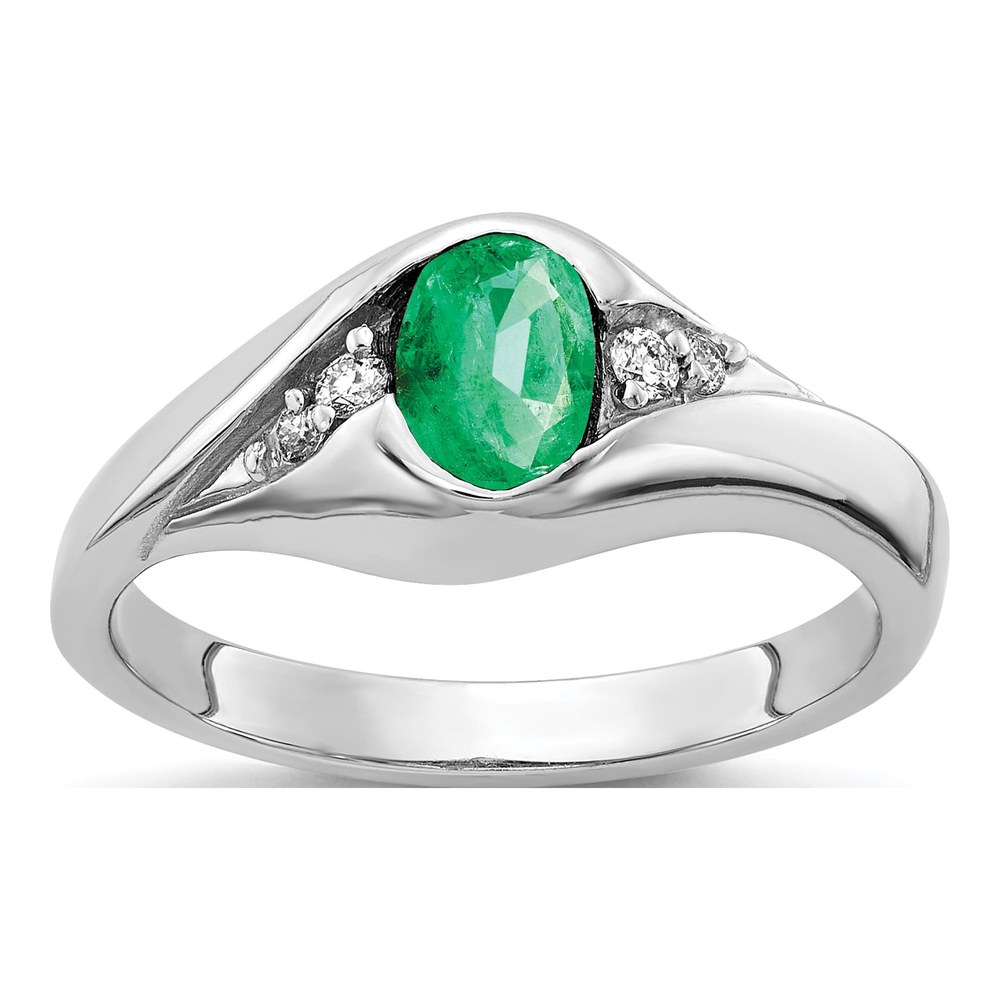 14K White Gold 1/20 ct tw Emerald & Diamond Oval Ring