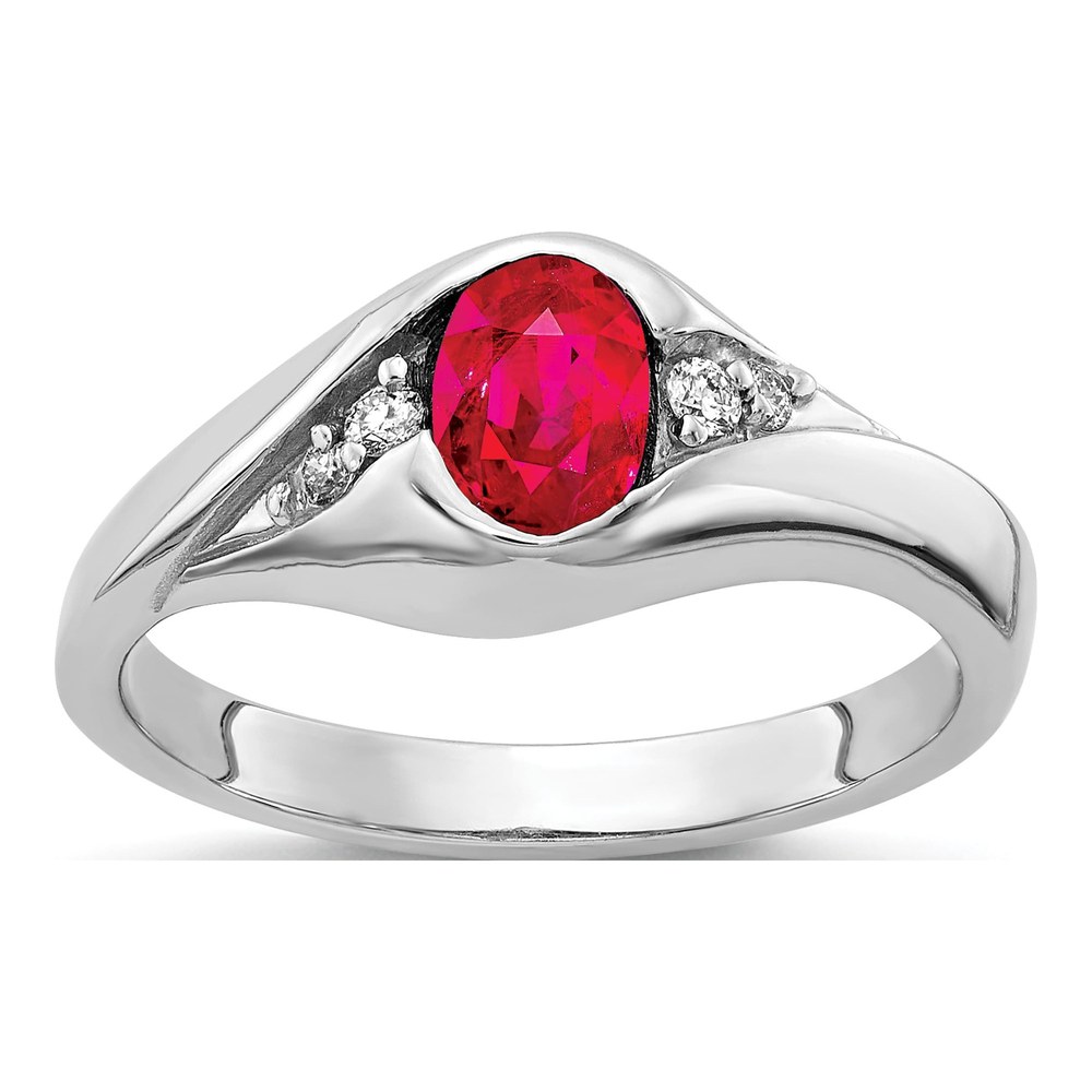 14K White Gold 1/8 ct tw Ruby & Diamond Oval Ring
