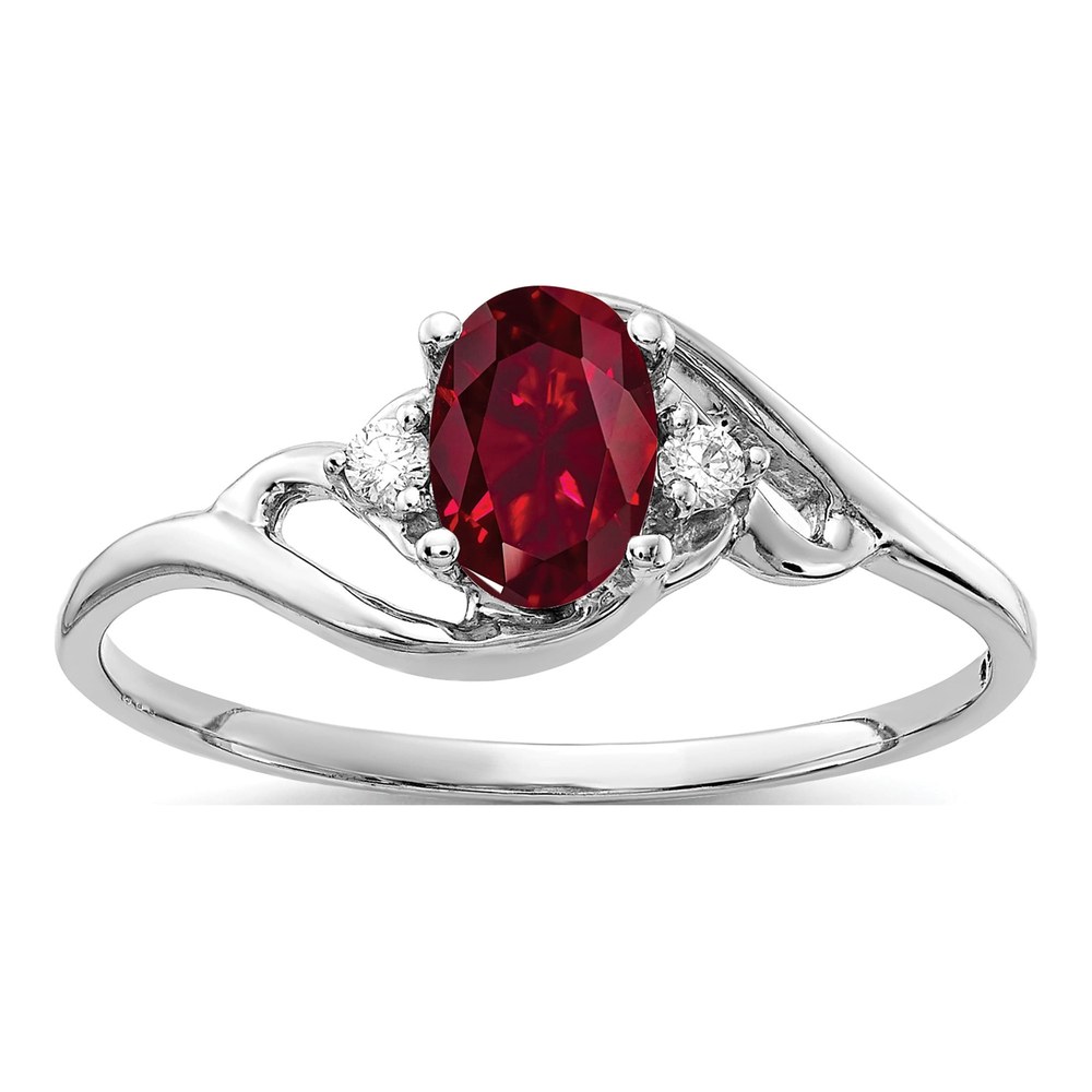 14K White Gold Lab-Created Ruby & Diamond Oval Ring