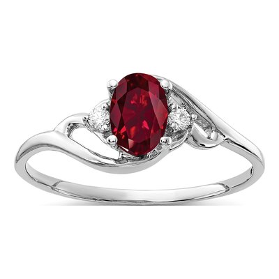 14K White Gold Lab-Created Ruby & Diamond Oval Ring