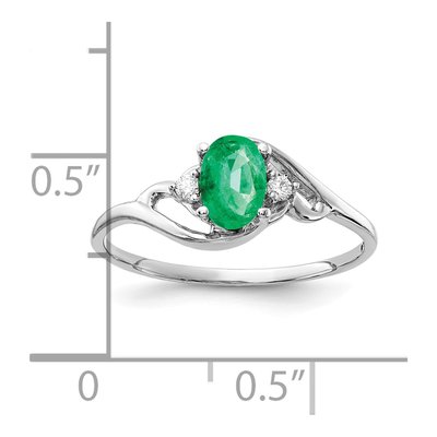 14K White Gold Emerald & Diamond Oval Ring – view 2