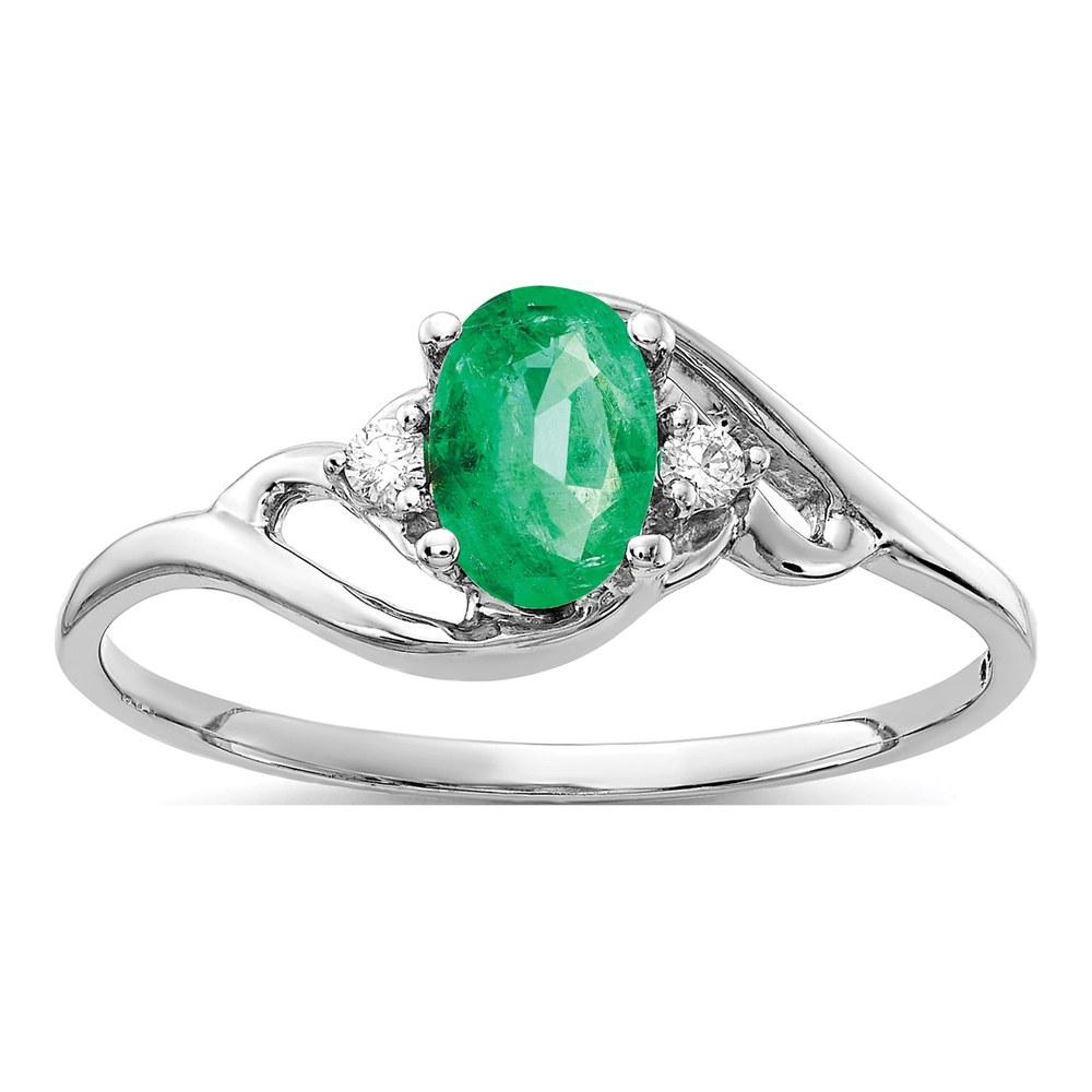 14K White Gold Emerald & Diamond Oval Ring