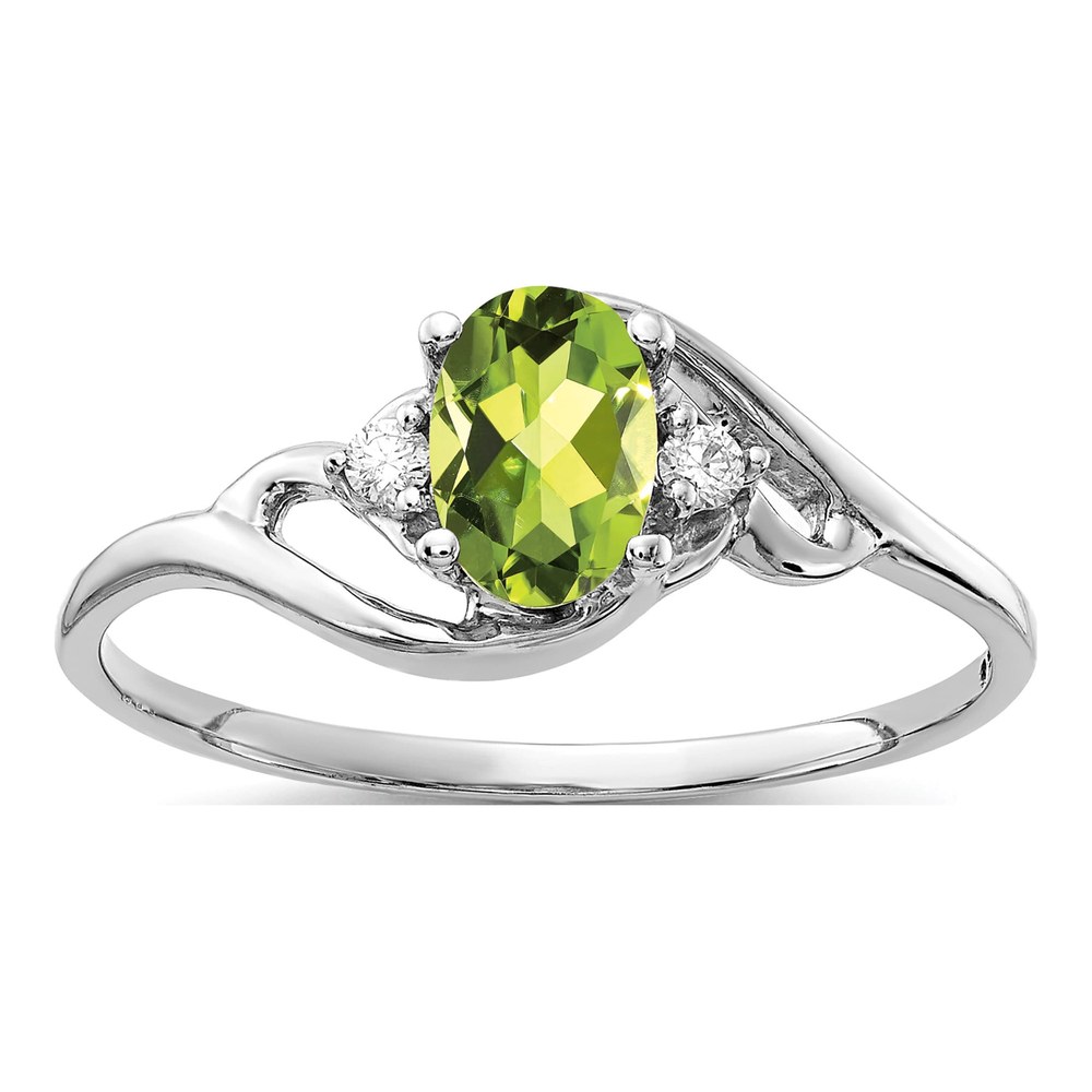 14K White Gold Peridot & Diamond Oval Ring