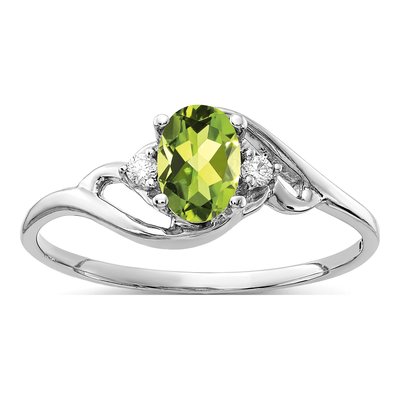 14K White Gold Peridot & Diamond Oval Ring
