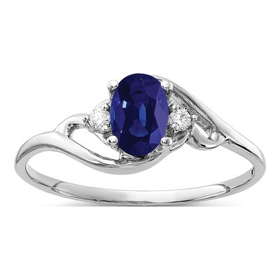 14K White Gold Sapphire & Diamond Oval Ring