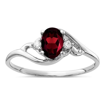 14K Yellow Gold Garnet & Diamond Oval Ring