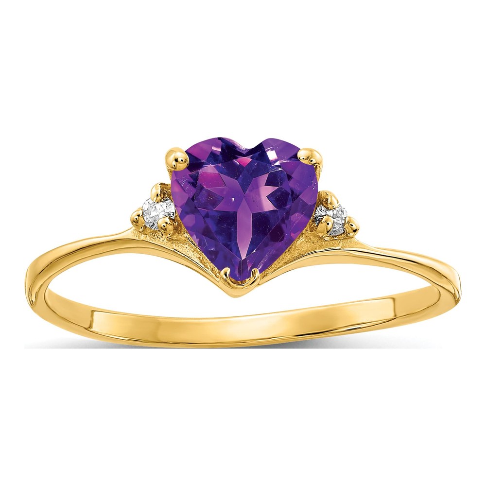 14K Yellow Gold Amethyst & Diamond Heart Ring