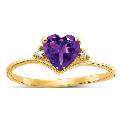 14K Yellow Gold Amethyst & Diamond Heart Ring