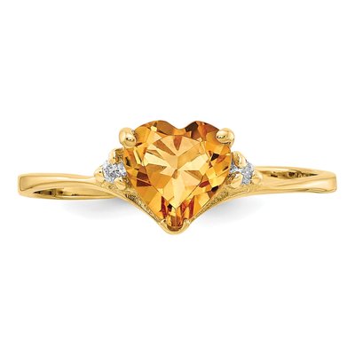 14K Yellow Gold Citrine & Diamond Heart Ring – view 4