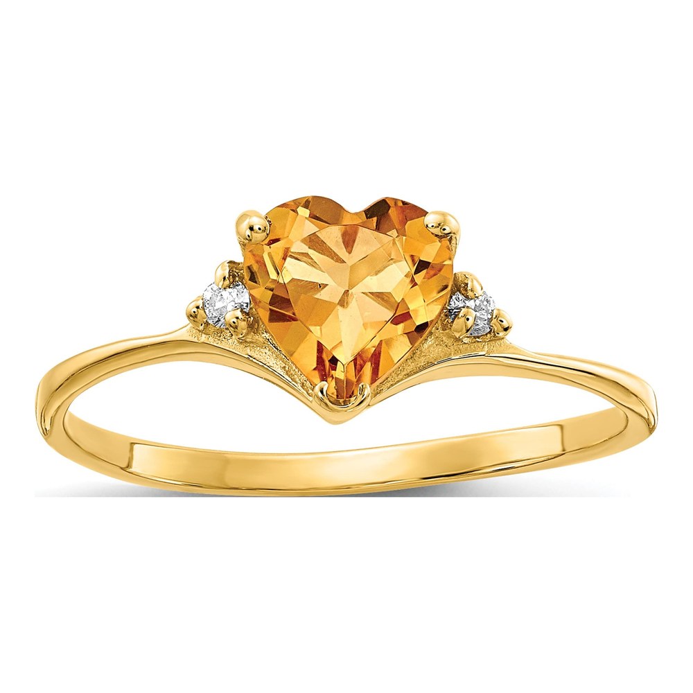 14K Yellow Gold Citrine & Diamond Heart Ring