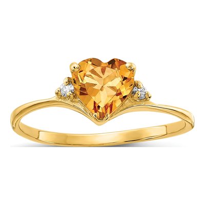 14K Yellow Gold Citrine & Diamond Heart Ring