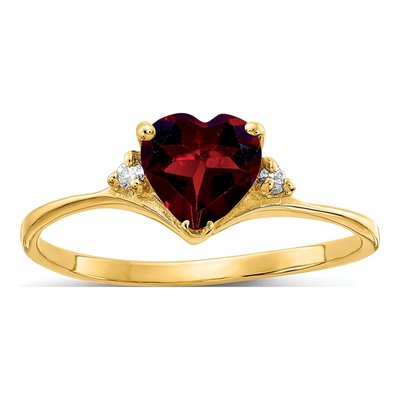 14K Yellow Gold Garnet & Diamond Heart Ring