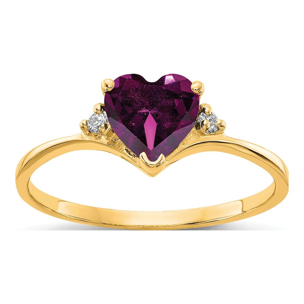14K Yellow Gold Rhodolite Garnet & Diamond Heart Ring