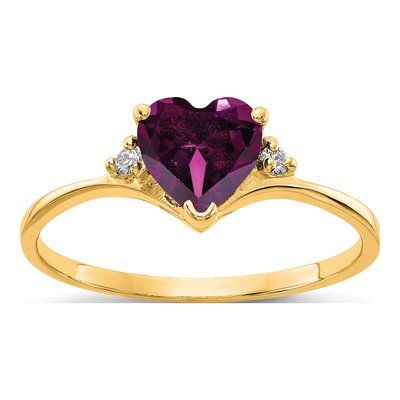 14K Yellow Gold Rhodolite Garnet & Diamond Heart Ring