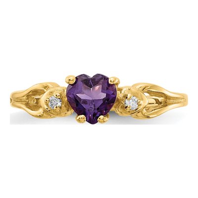 14K Yellow Gold Amethyst & Diamond Heart Ring – view 5