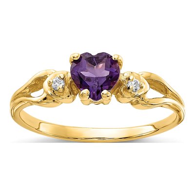 14K Yellow Gold Amethyst & Diamond Heart Ring