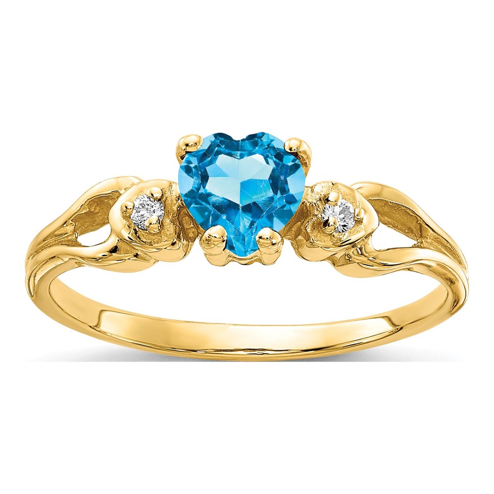 14K Yellow Gold Swiss Blue Topaz & Diamond Heart Ring