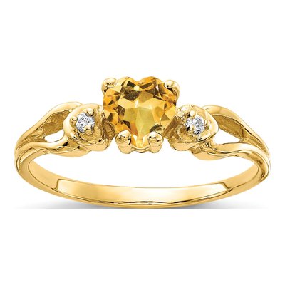 14K Yellow Gold Citrine & Diamond Heart Ring