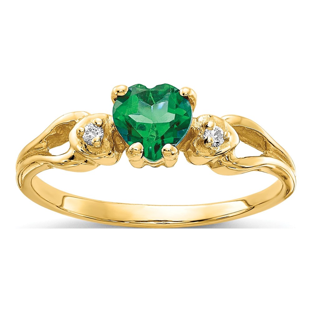 14K Yellow Gold Heart Emerald & Diamond Ring