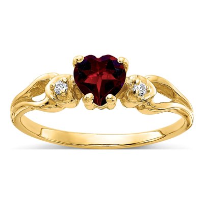 14K Yellow Gold Garnet & Diamond Heart Ring
