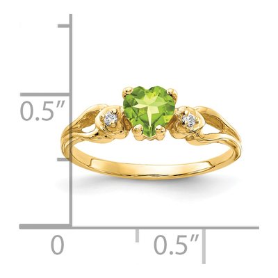 14K Yellow Gold Peridot & Diamond Heart Ring – view 2