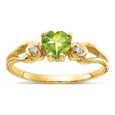 14K Yellow Gold Peridot & Diamond Heart Ring