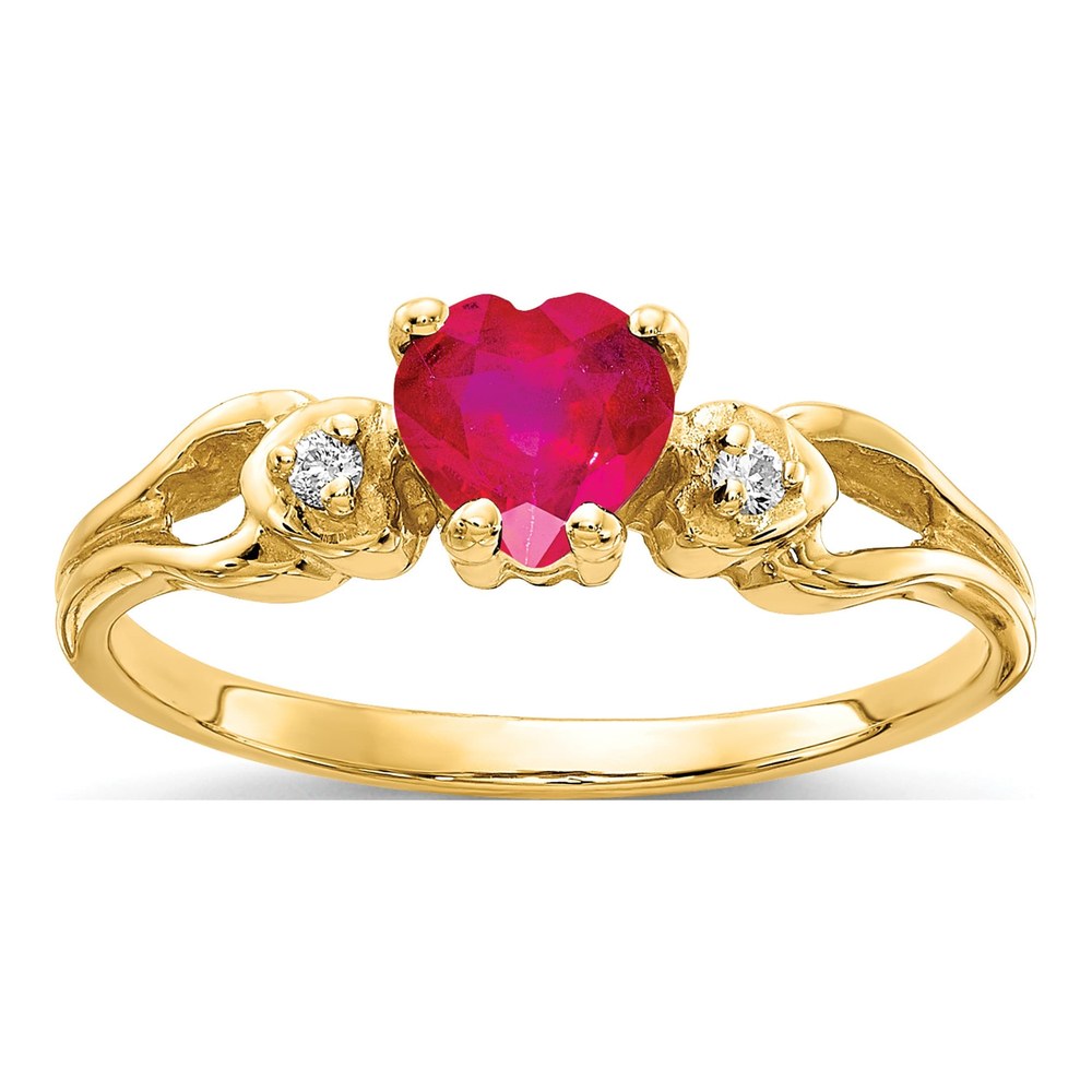 14K Yellow Gold Ruby & Diamond Heart Ring