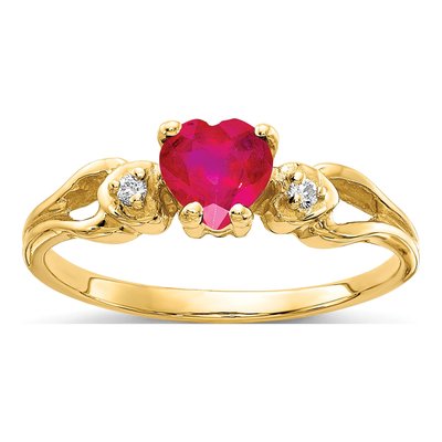 14K Yellow Gold Ruby & Diamond Heart Ring
