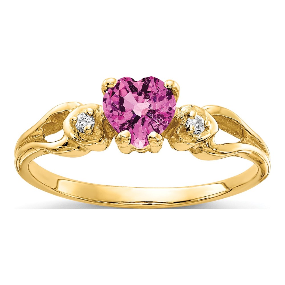 14K Yellow Gold Heart Pink Sapphire & Diamond Ring