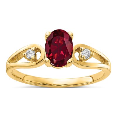 14K Yellow Gold 1/20 ct tw Lab-Created Ruby & Diamond Oval And1 Ring