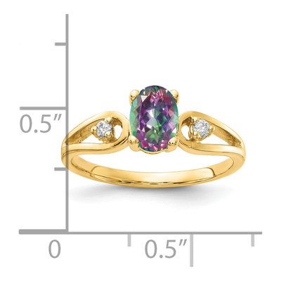 14K Yellow Gold 1/20 ct tw Mystic Fire Topaz & Diamond Oval And1 Ring – view 2