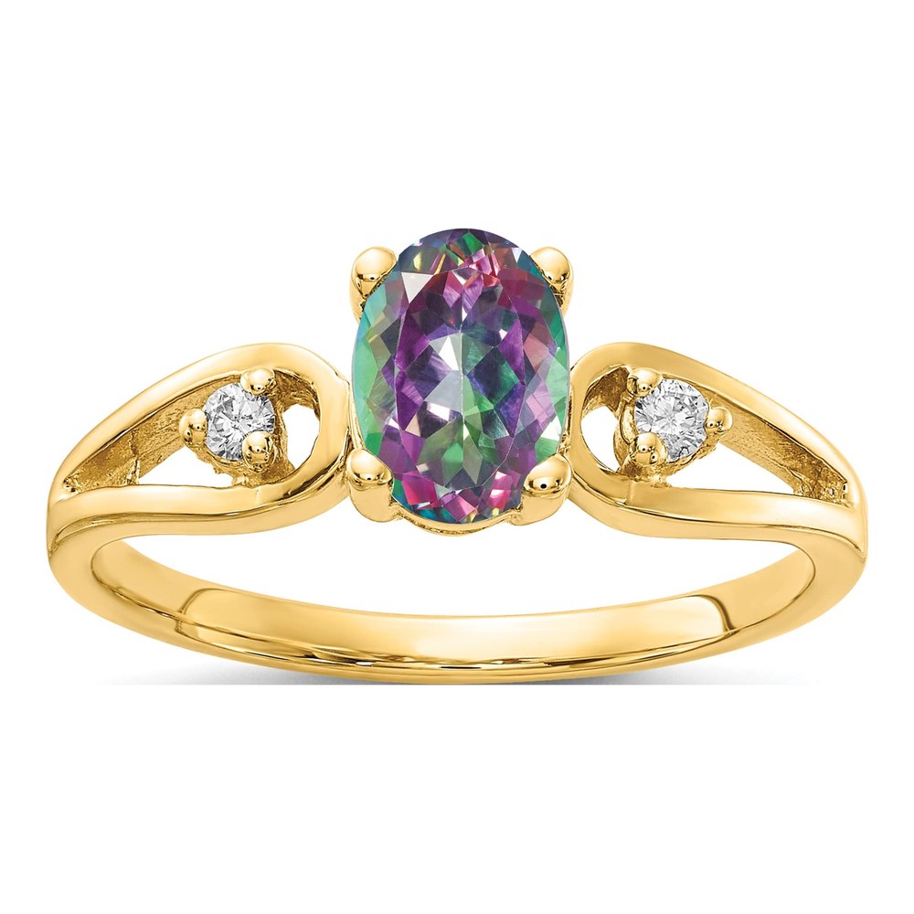 14K Yellow Gold 1/20 ct tw Mystic Fire Topaz & Diamond Oval And1 Ring