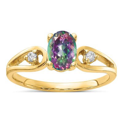 14K Yellow Gold 1/20 ct tw Mystic Fire Topaz & Diamond Oval And1 Ring