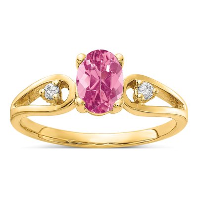 14K Yellow Gold 1/20 ct tw Pink Tourmaline & Diamond Ring