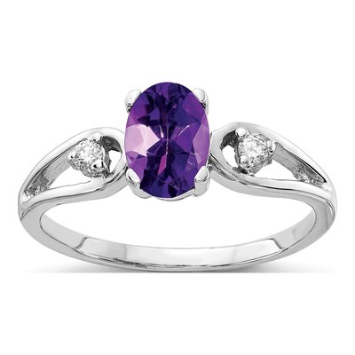 14K White Gold 1/20 ct tw Amethyst & Diamond Oval Ring