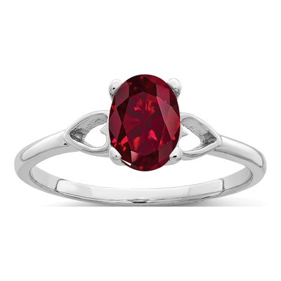 14K White Gold Lab-Created Ruby Oval Ring