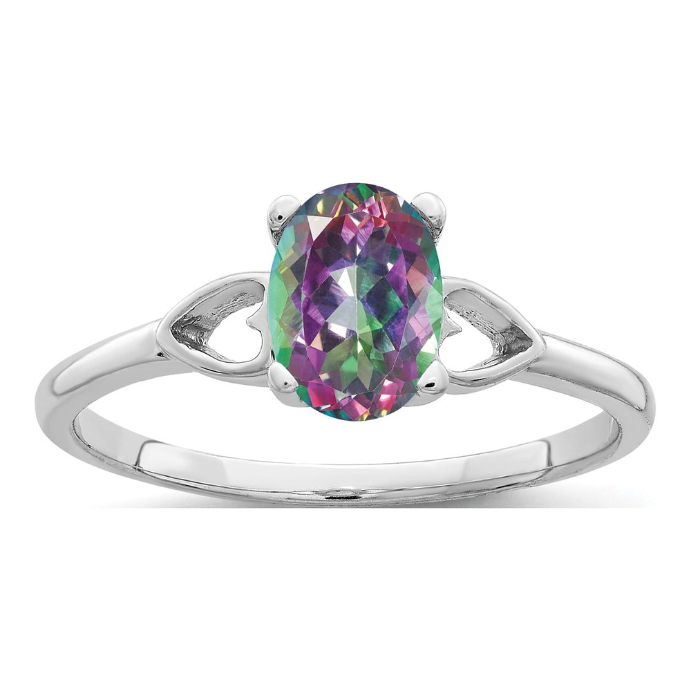 14K White Gold Mystic Fire Topaz Oval Ring